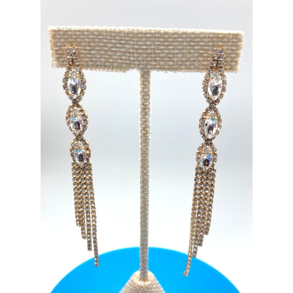 Gold Overlay Crystal Chandelier Tassel Earrings Made with SWAROVSKI Elements 4in